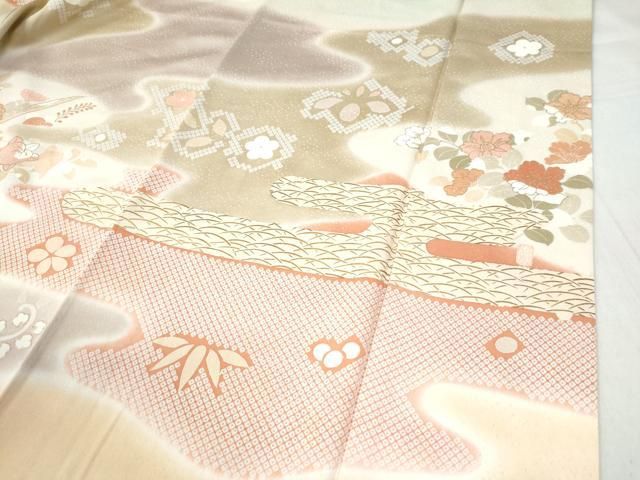 平和屋着物○訪問着 刺繍 エ霞吉祥草木文 暈し染め 金彩 正絹