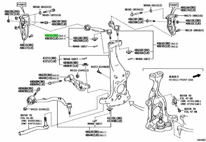 レクサス LS460 460L フロントサスペンション アッパーアーム 右 Front  