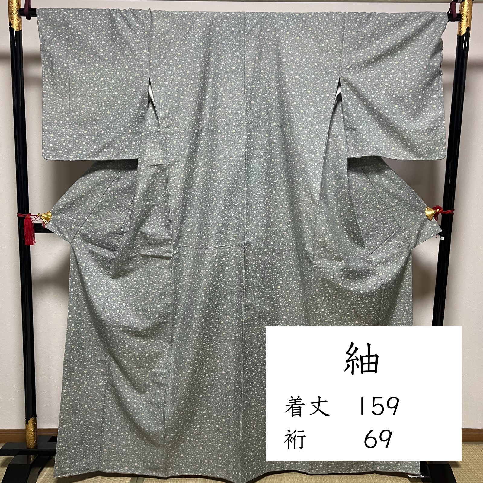 付け下げ小紋絞りモノトーンパープル亀甲菊花着物012a d