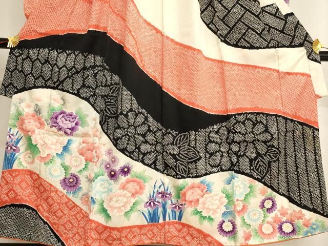 平和屋着物[]女の子 十三参り 子供 流水草花文 正絹 逸品