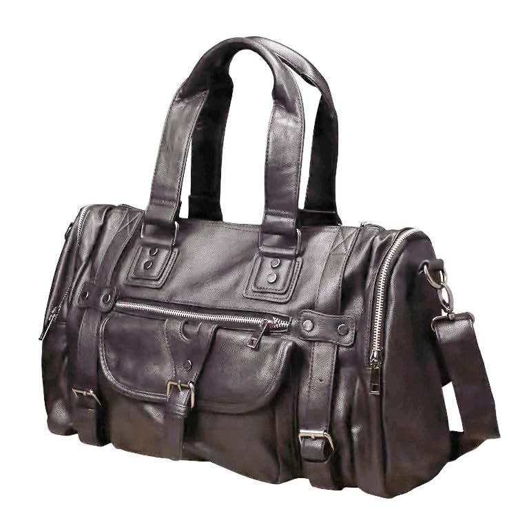 Color ブラウン LEOLEO ボストンバッグ PUレザー トートバッグメンズ ショルダーバッグ 大容量 肩掛け 斜めがけ 手提げ ハンドバッグ おしゃれ A4対応 カジュアル 旅行 出張 ブラック 男女兼用 Brown