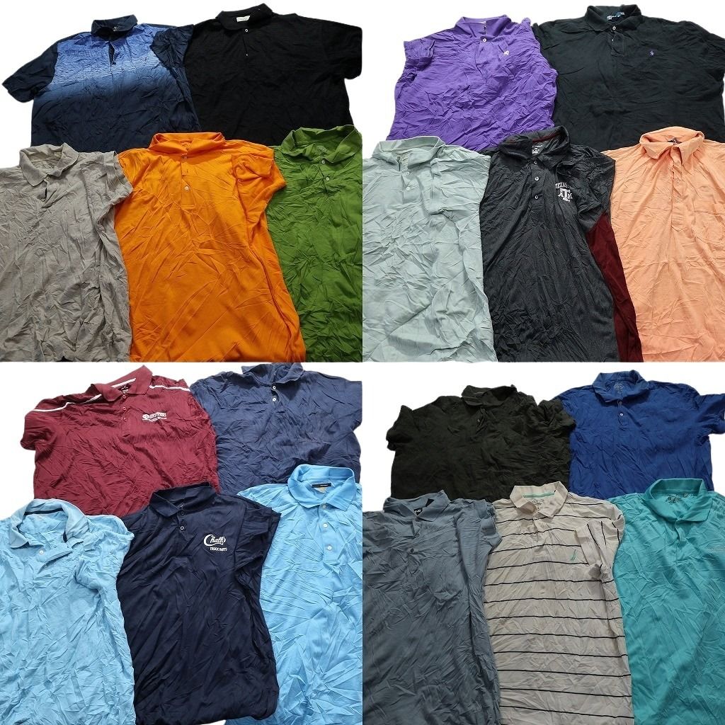古着卸 まとめ売り ポロシャツ 20枚セット (メンズ 2XL ) ノーティカ ボーダー 無地 グラデーション ワンポイント 中古 古着 MY4702