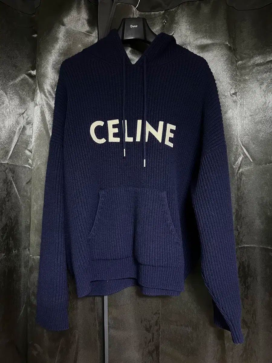 セリーヌ リブド ウール ニット フード ネイビー