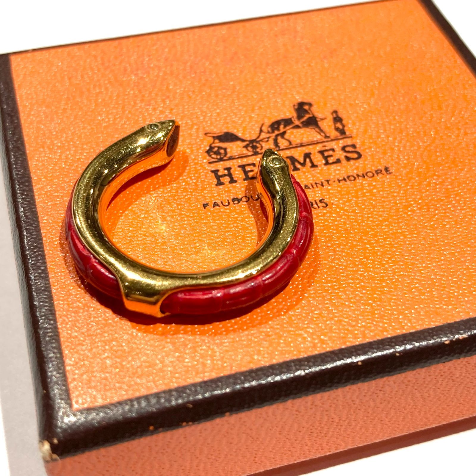 ▼HERMES エルメス レザーリング レッド ゴールド S29714051957