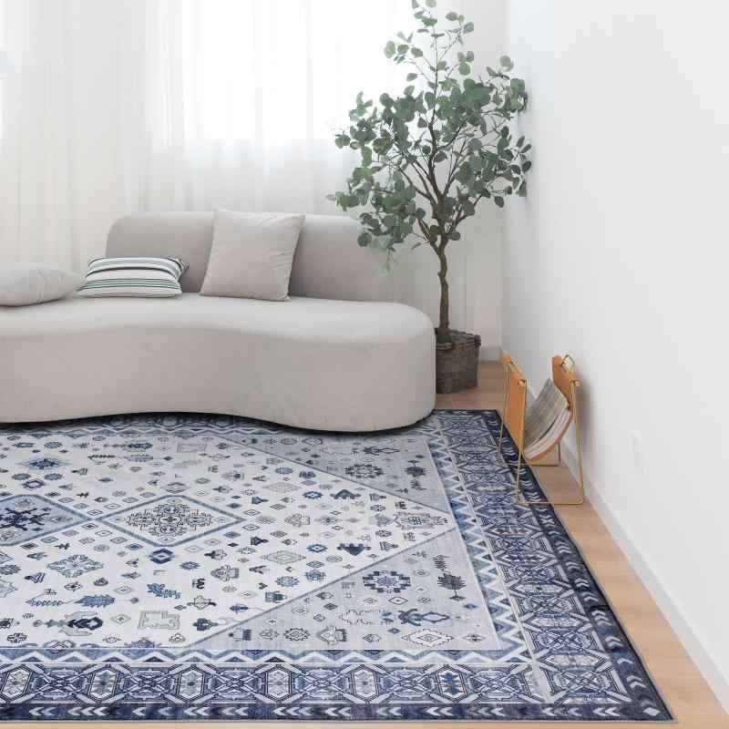 u-living カーペット 3畳 ペルシャ絨毯風 200x250CM 洗える 花柄 ラグ マット ふわふわ 厚手 滑り止め 撥水効果 防ダニ 防臭 床暖房対応 ブルー