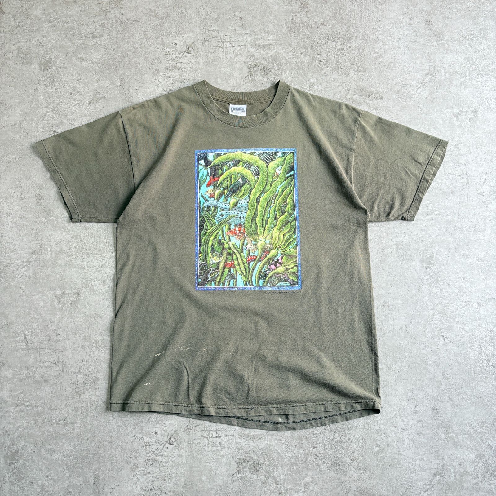 90s 1999年 RAY TROLL Fish Art Printed T-shirt ① Marine レイト 