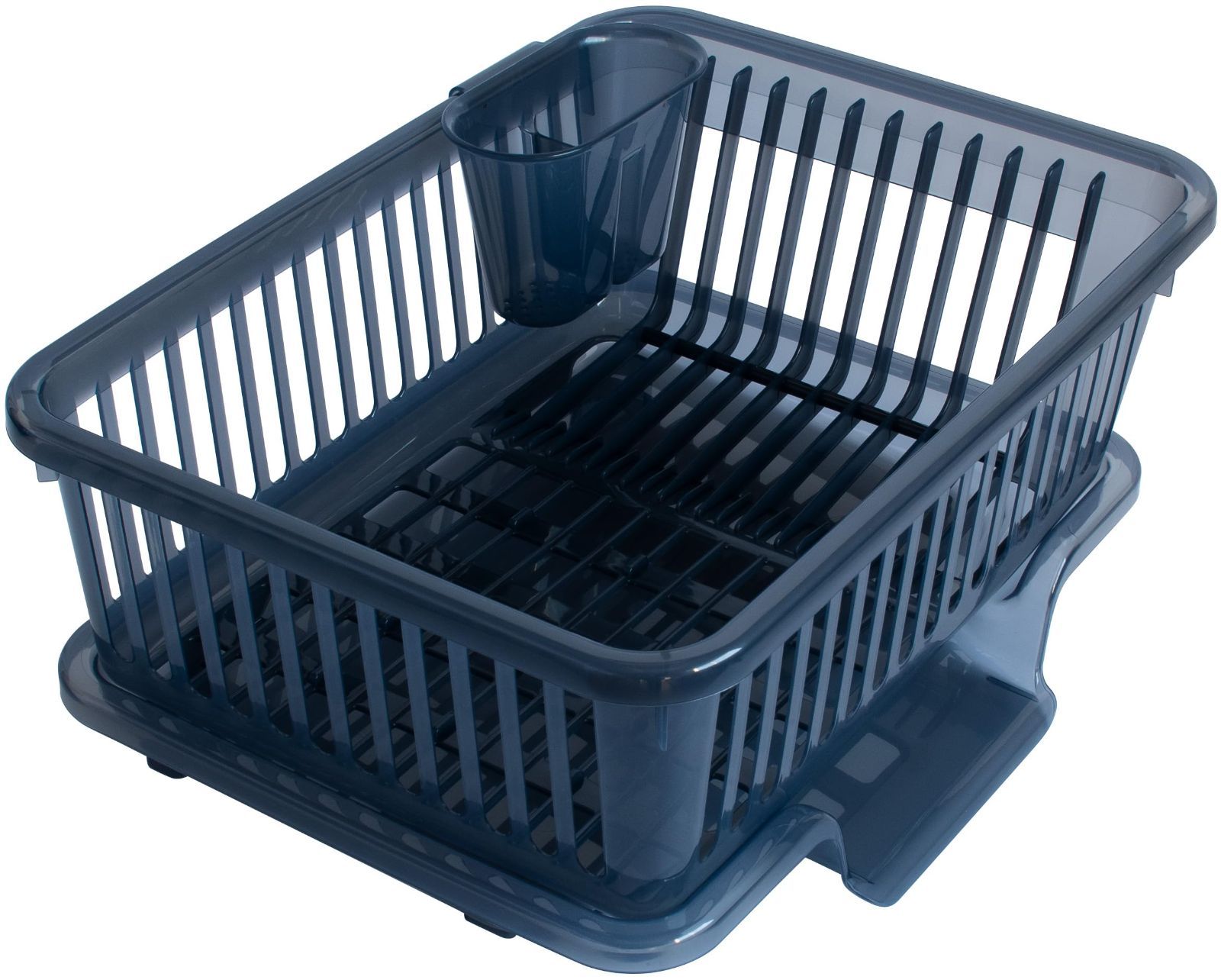 【在庫処分】No.1 縦型 流 皿立て水切り 箸立て付き 水切りかご 日本製 ネイビーブルー サンコープラスチック