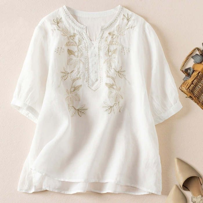 シャツ ブラウス レディース 春 夏 トップス 花柄シャツ V