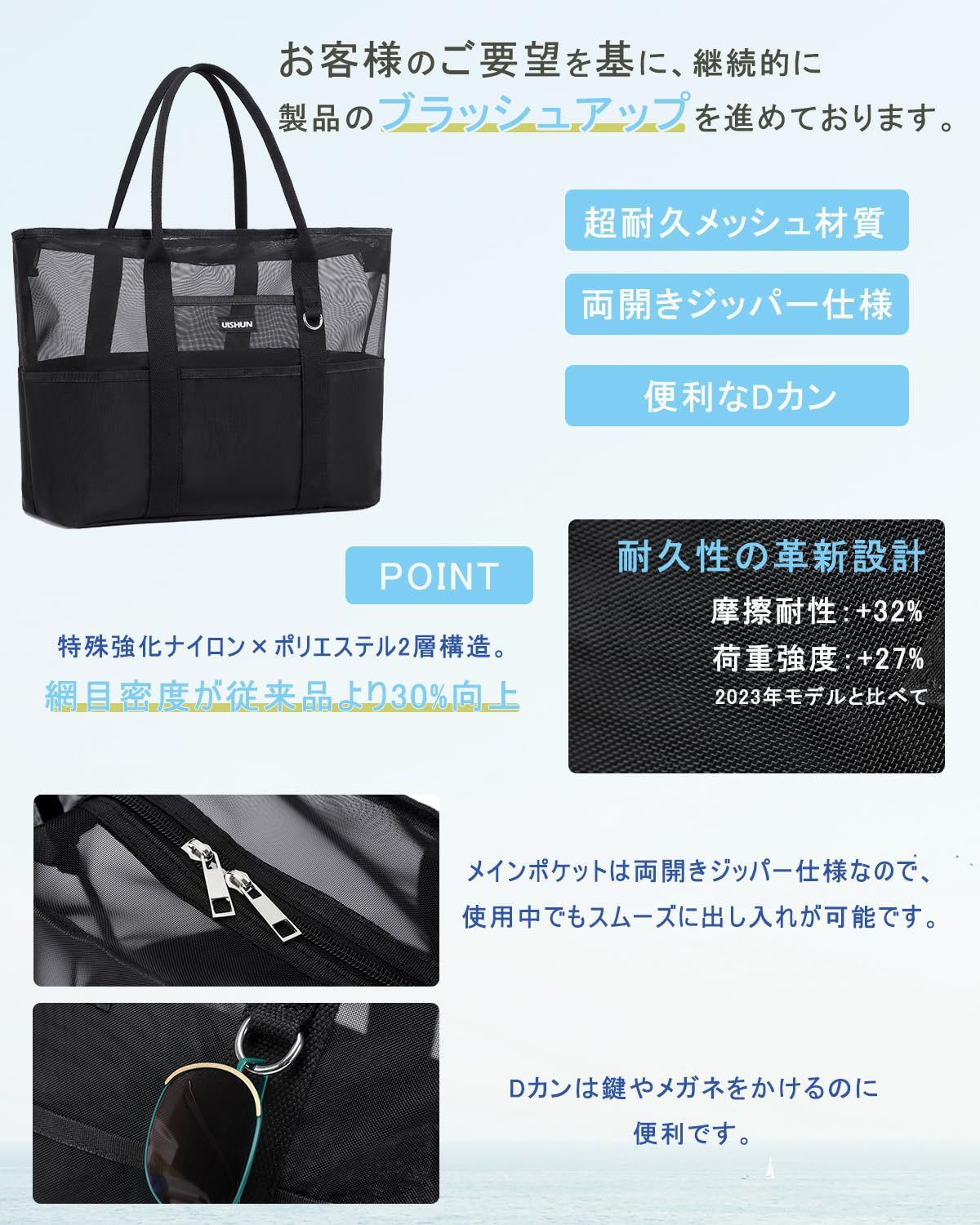  売切注意 お早めに bag ジム beach 大人 温泉 銭湯 大容量 自立式×耐久性×軽量型 従来品より30 高密度 メッシュバッグ プールバッグ 水泳用 ビーチバッグ uishun プールバッグ ビーチバッグ 水泳用品