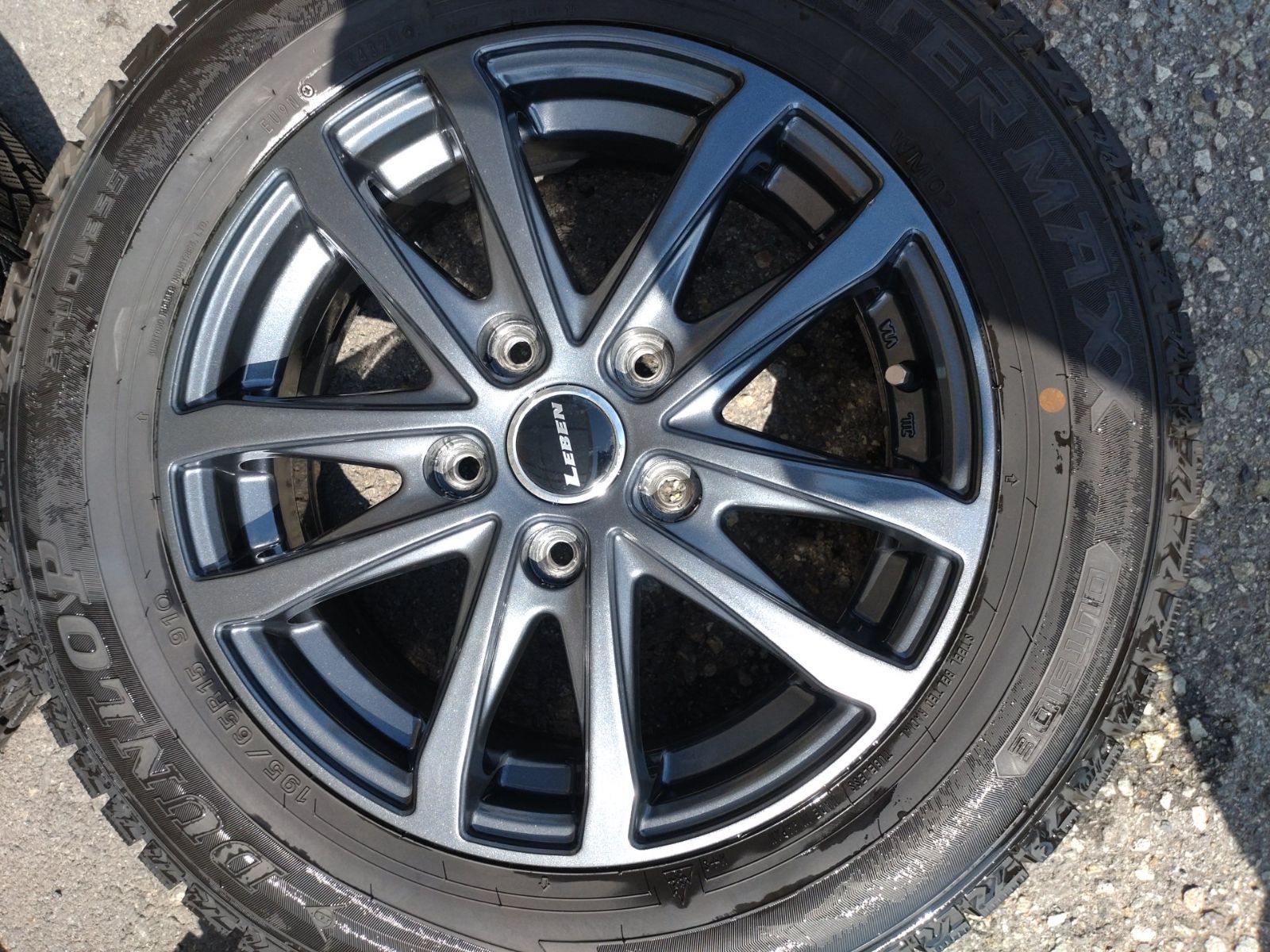 LEBEN スポークホイール 114.3-5H 15×6.0J 53 ＆ダンロップ WINTERMAXX WM02 195 65R15 スタッドレスタイヤホイール4本セット FFCRYSTALESIA_COM