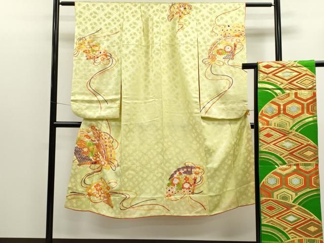 平和屋着物[]七五三 女の子 7歳 祝着 四つ身 袋帯セット 駒刺繍