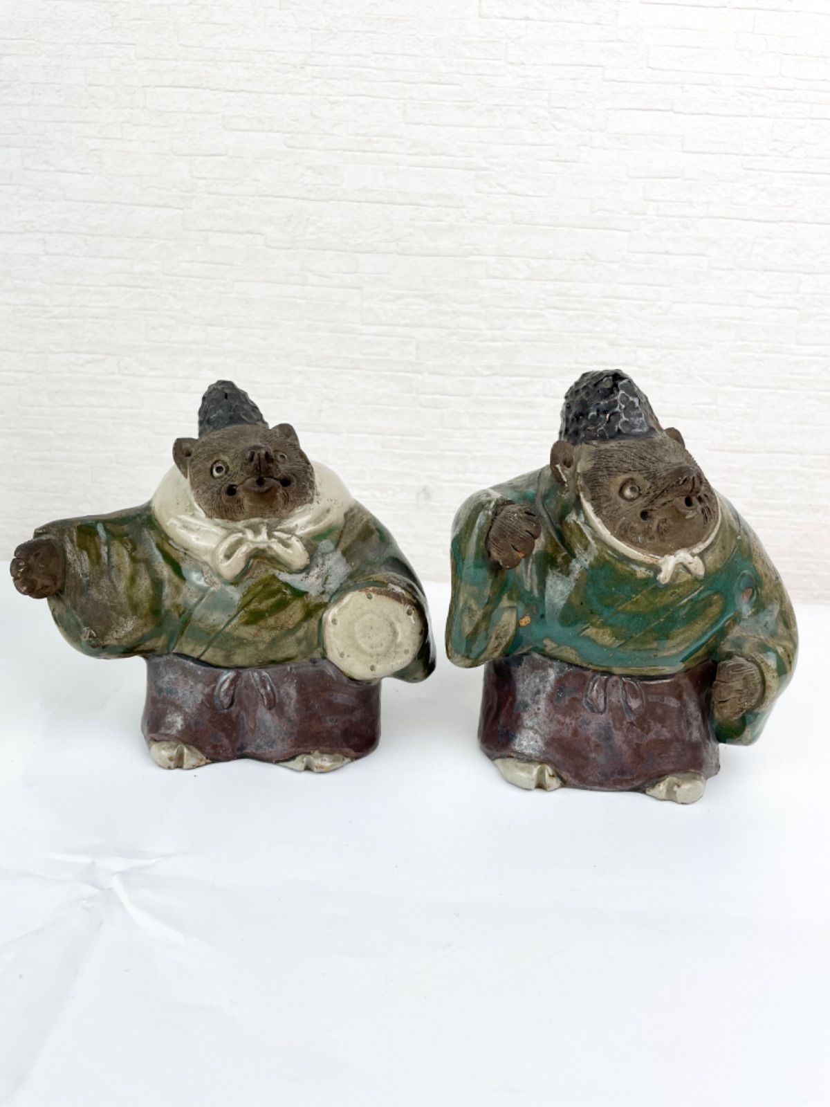 幕末明治頃 福々しさタップリな京焼タヌキ 縁起物 骨董 茶道具 置物