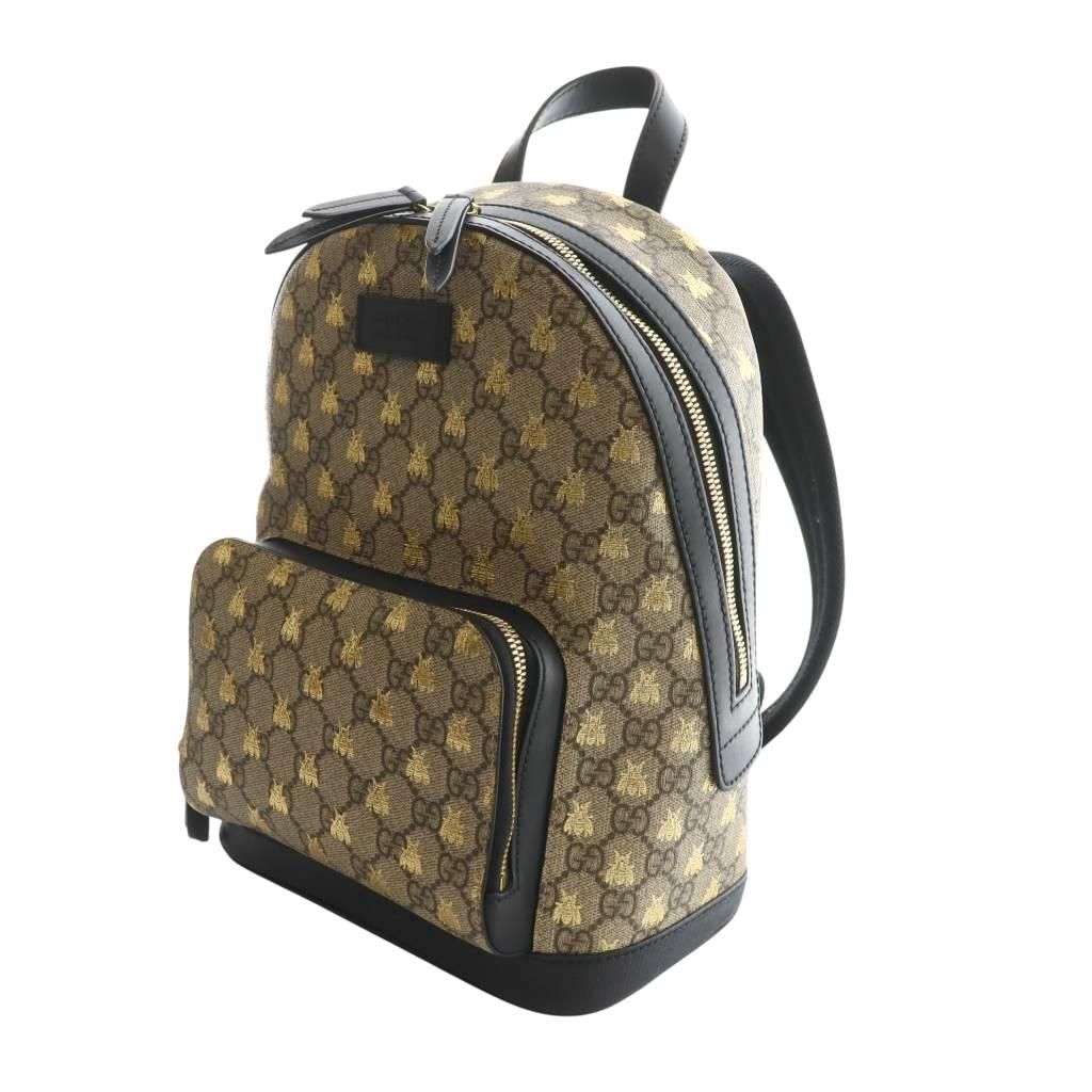 グッチ GUCCI GGスプリーム ビー リュックサック デイパック グレージュ 黒 ブラック 427042 AQ OS OH