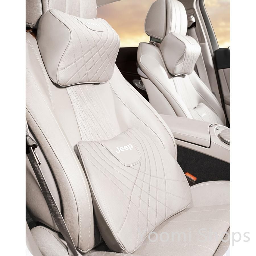 【新品未使用】ジープ JEEPベージュネックパッド 腰クッション 車用 背もたれクッション ネックピロー ヘッドレスト