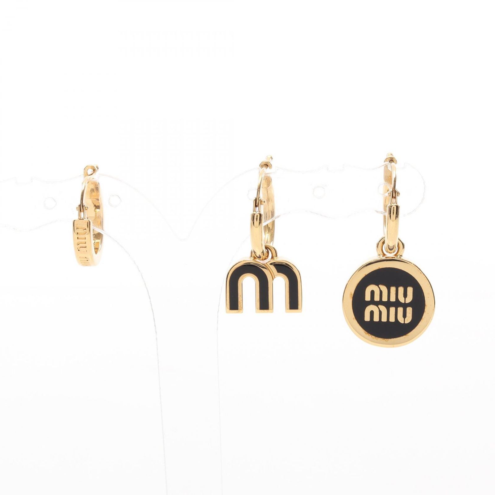 ミュウ ミュウ Miu Miu ピアス エナメルメタル 5IO1022F6TF0002 ブラック GP ゴールドメッキ ピアス 3点セット レディース