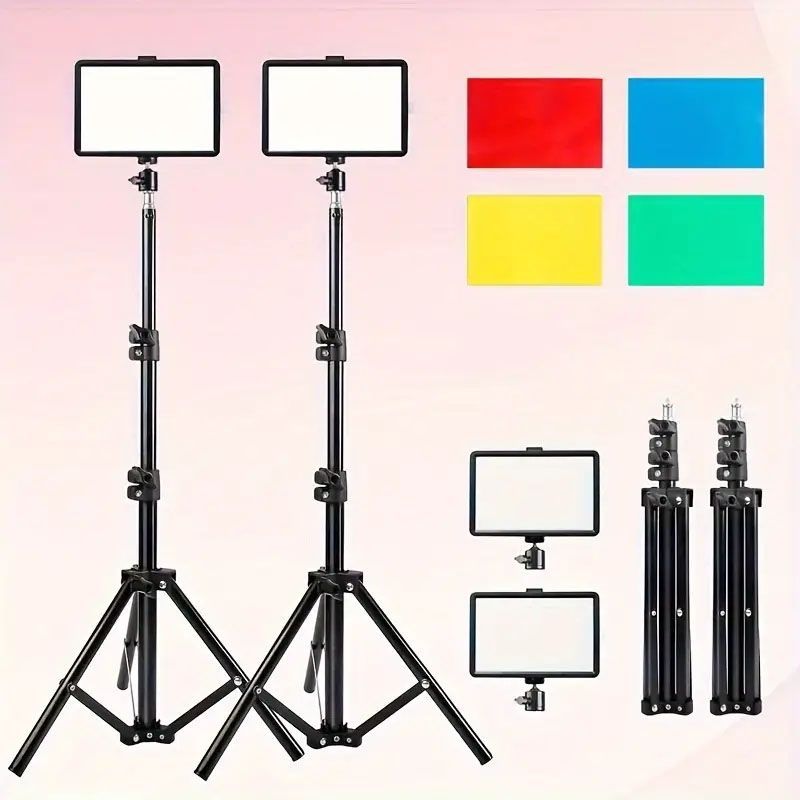 多機能LEDリングライト 2ケセット 撮影用ライト 15cm×10cm USB充電式 色温度調整可能 スタジオ照明 自撮りライト 生放送照明