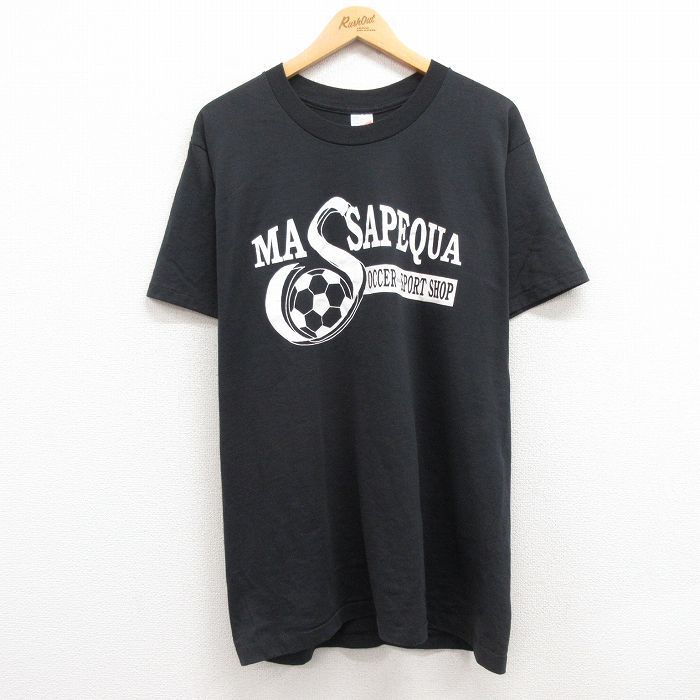 L/古着 半袖 ビンテージ Tシャツ メンズ 80s サッカー クルーネック 黒 ブラック 24apr10 中古