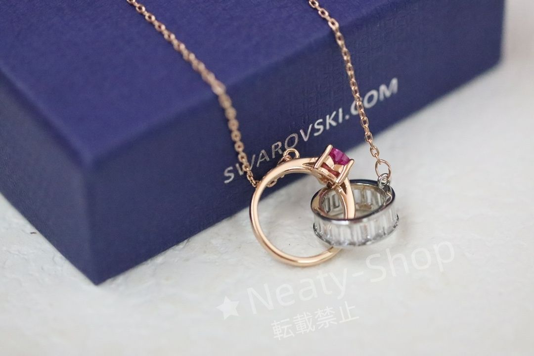 💗新品💗Swarovski  ファッショローズゴールドリングダブルリング鎖骨ネックレス