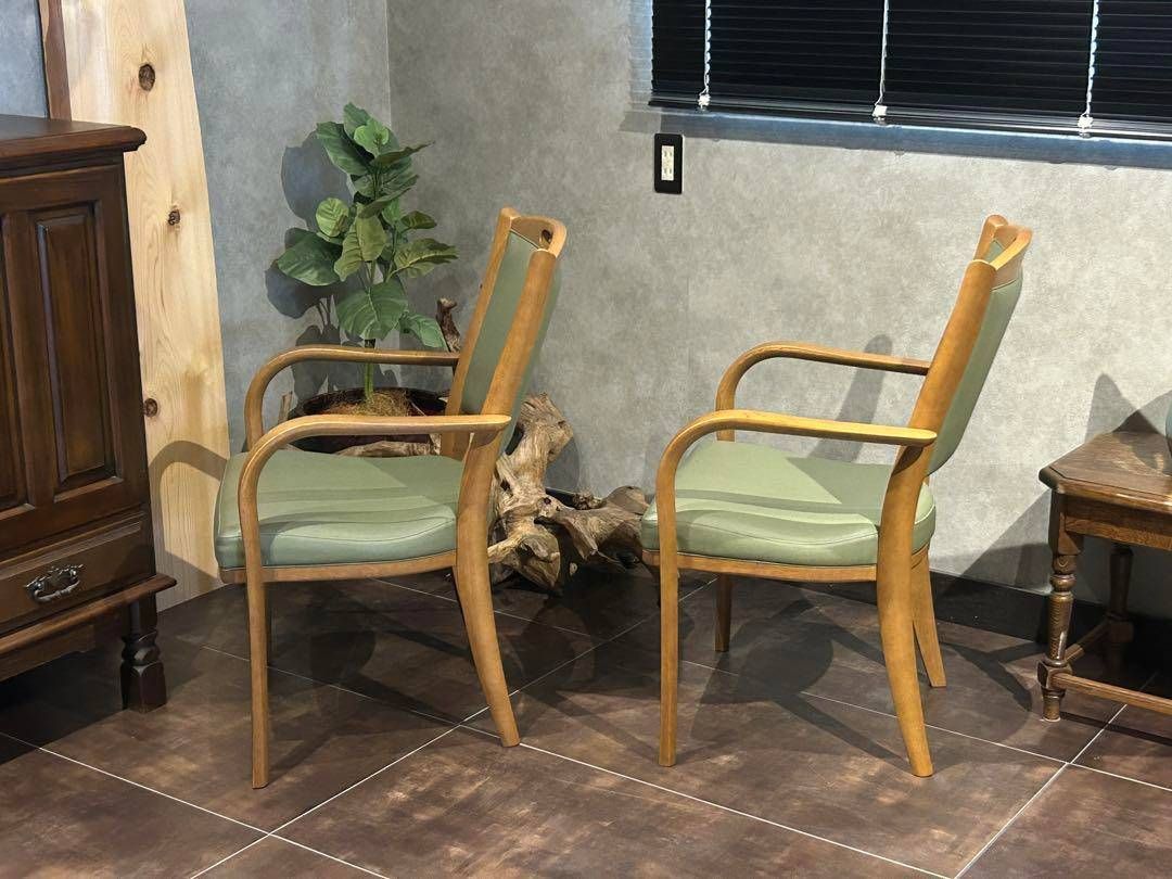 カリモク家具　karimoku アームチェア　グリーンレザー　ヴィンテージ　SZ カリモク家具 karimoku アームチェア グリーンレザー