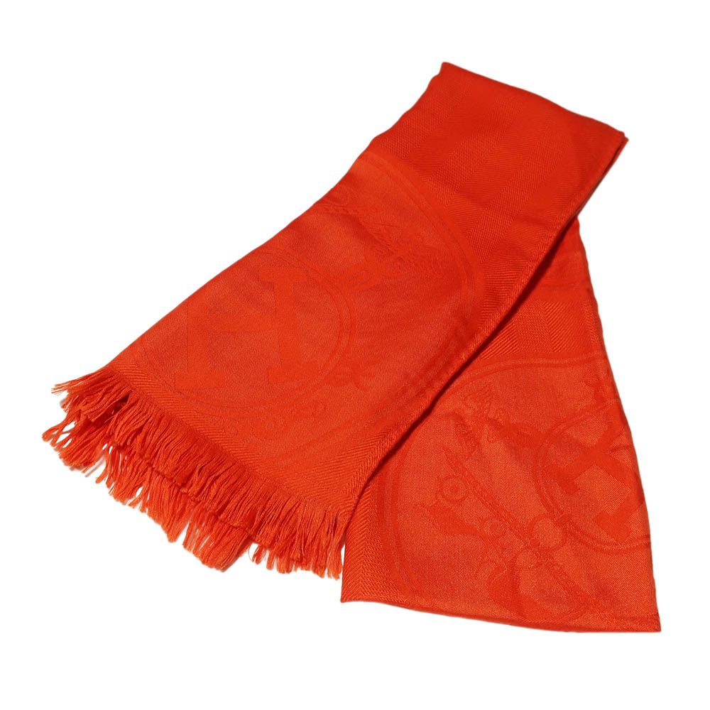 美品　HERMES ニューリブリス カシシル 大判ストール オレンジ　現行 美品 HERMES ニューリブリス カシシル 大判ストール オレンジ