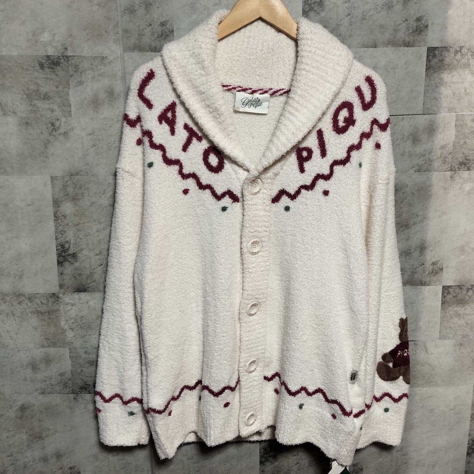 ♥品 GELATO PIQUE HOLIDAY ノルディック ショールカラー カーディガン S−Mサイズ クマ タグ付き