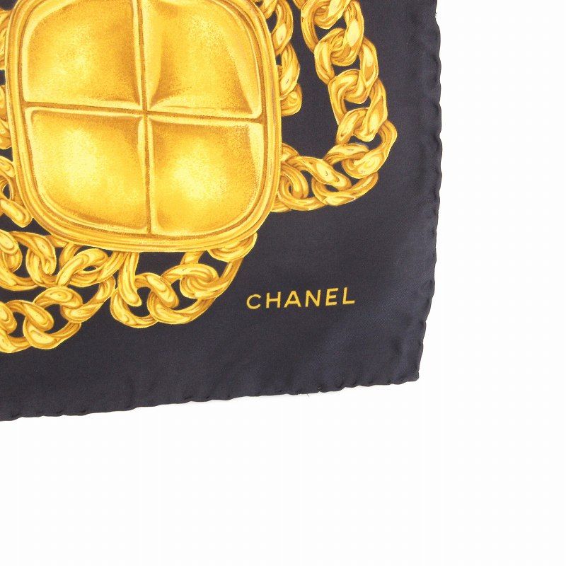 激レア‼️ CHANEL シャネル　ゴールドチェーン模様 スカーフ シャネル CHANEL スカーフ チーフ ゴールドチェーン柄 絹 シルク