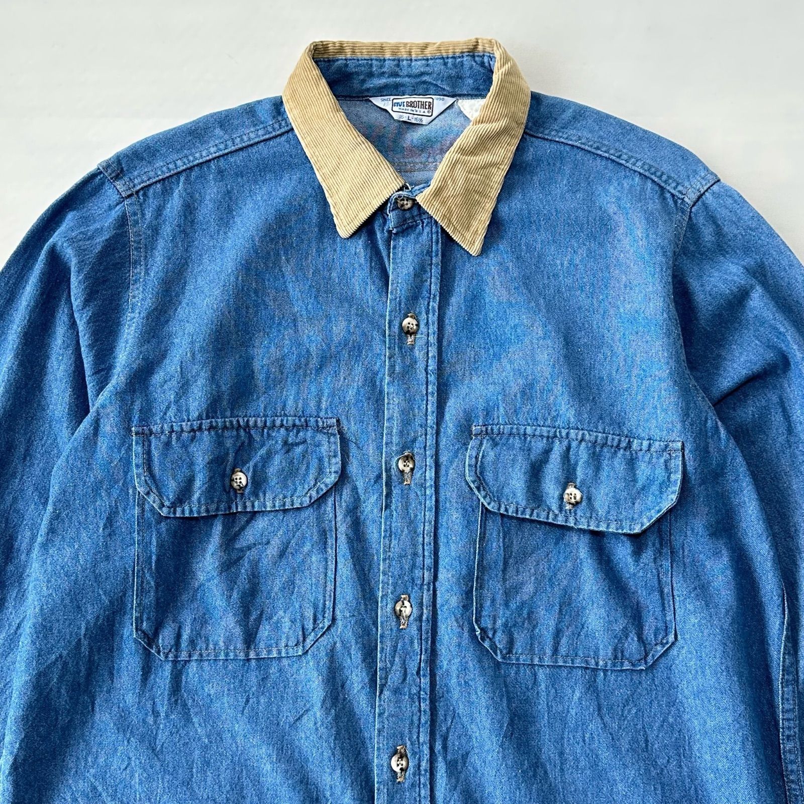 80s USA製 FIVE BROTHER コーデュロイ シャツ ビンテージ 70s USA製 ファイブブラザー デニムワークシャツ 襟コーデュロイ