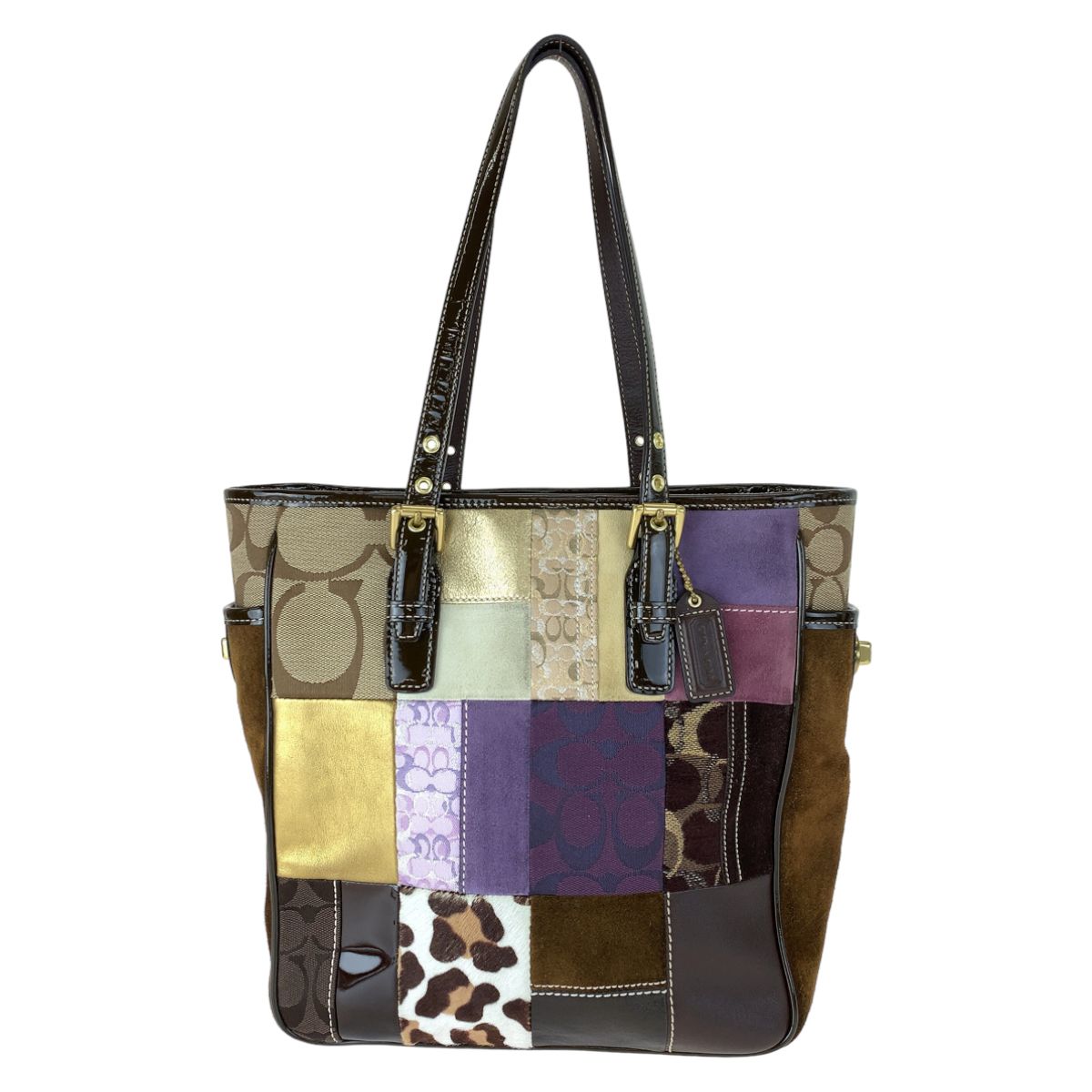 COACH パッチワーク スエード ターンロック トートバッグ COACH パッチワーク トートバッグ ターンロック ハラコ スエード
