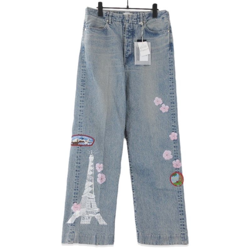 TANAKA タナカ デニムパンツ SP-2-PB THE JEAN TROUSERS ボタンフライ ペイント ワッペン PARIS BLUE 32 タグ付き 71013632