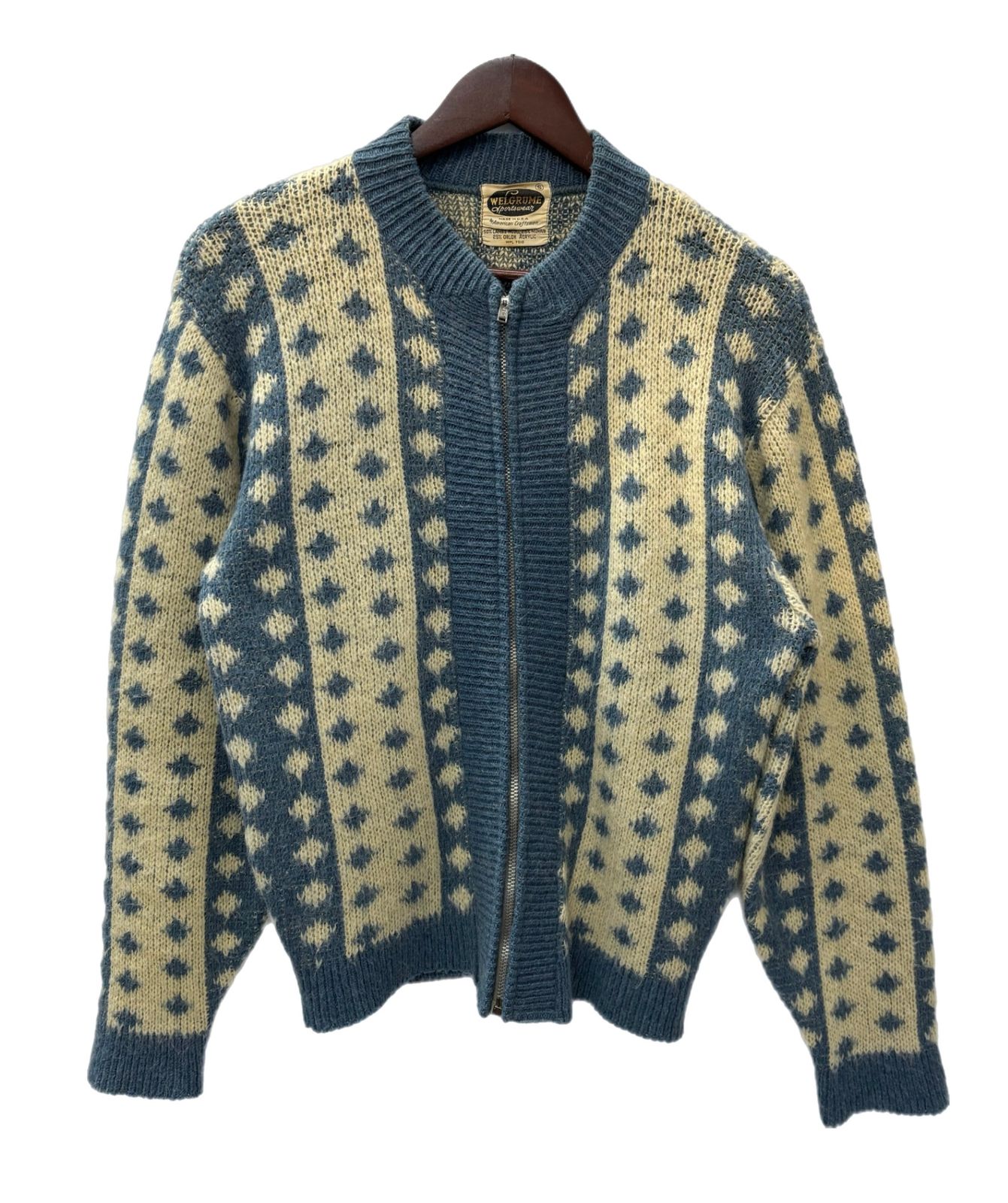 WELGRUME SPORTSWEAR フルジップ セーター 60’s セーター ブルー Sサイズ 201MT-3038 VB