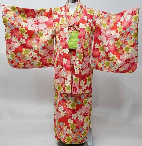 着物 きもの6点セット 女児 女の子 祝着 130cm 9～10才用 赤色地 対応身長125cm～135cm NO41706