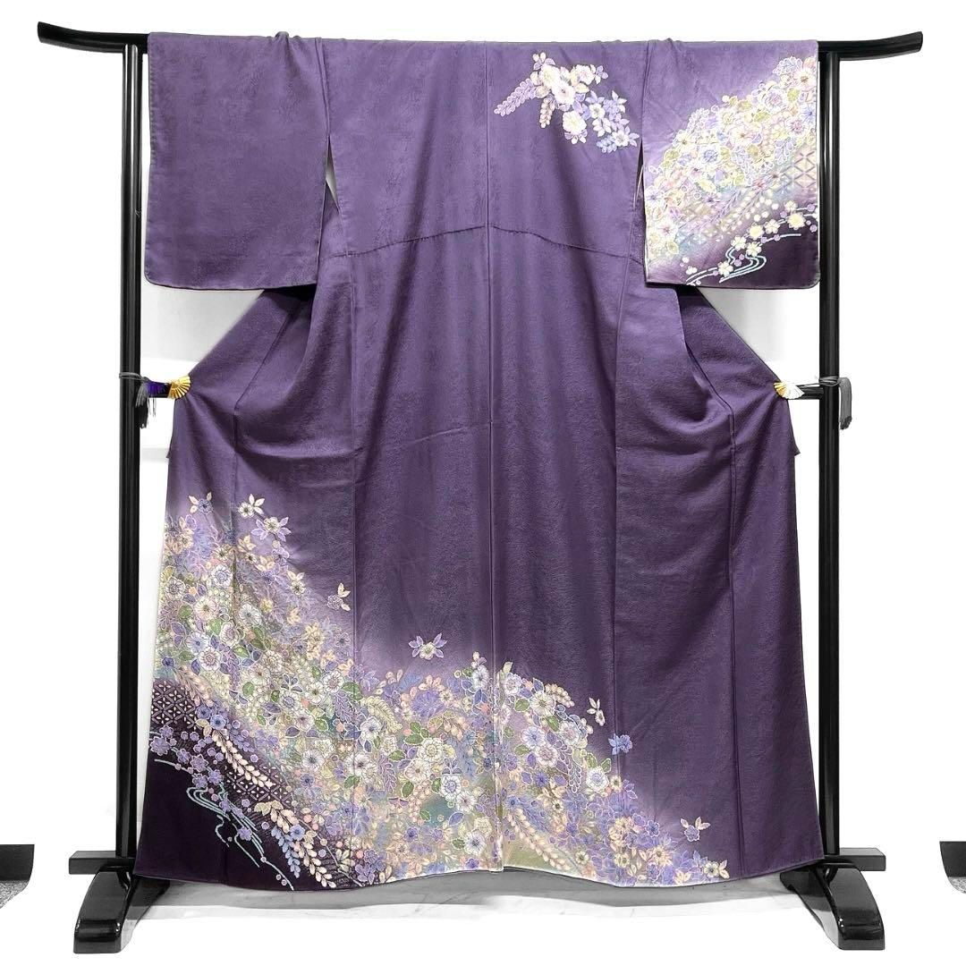 辻ヶ花 訪問着 幻想的 藤 菱 流水 梅花 絞り 紋無し 着物 053a d