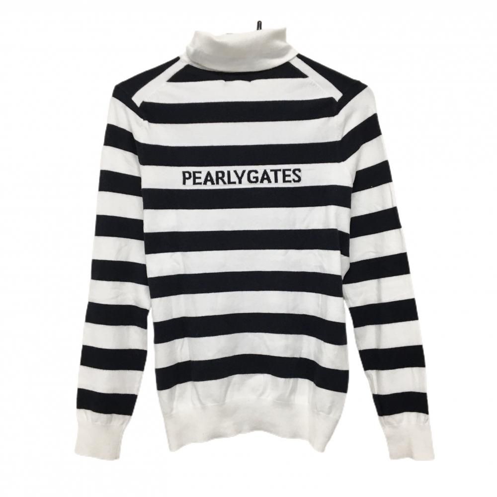 パーリーゲイツ タートルネックセーター 白×ダークネイビー ボーダー ニット レディース 1 M ゴルフウェア PEARLY GATES