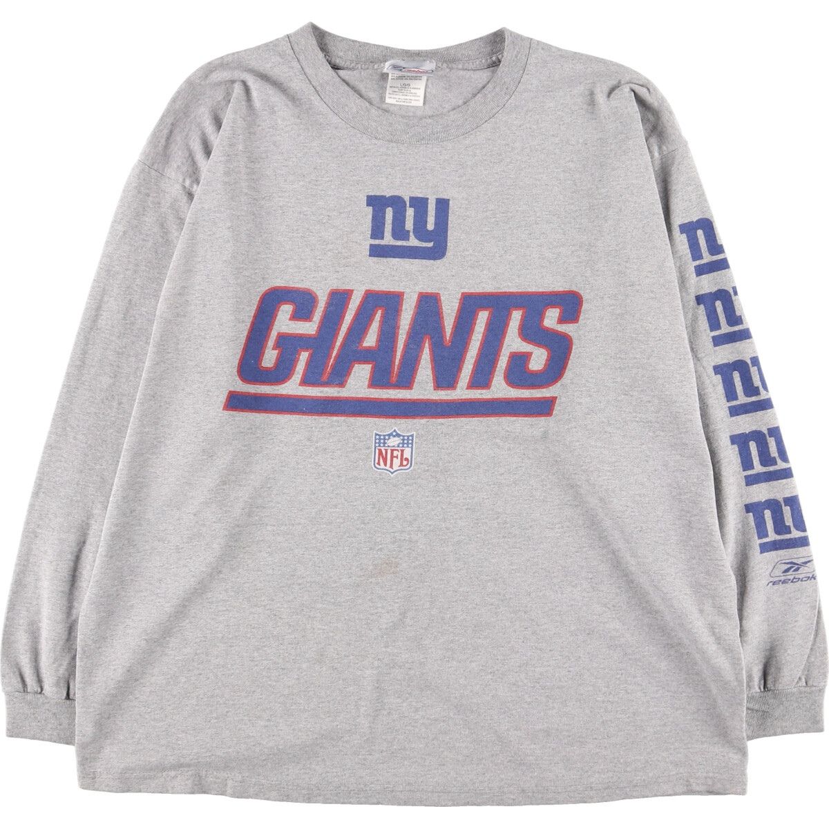 古着 リーボック Reebok NFL NEW YORK GIANTS ニューヨークジャイアンツ 袖プリント ロングTシャツ ロンT メンズL/eaa431130