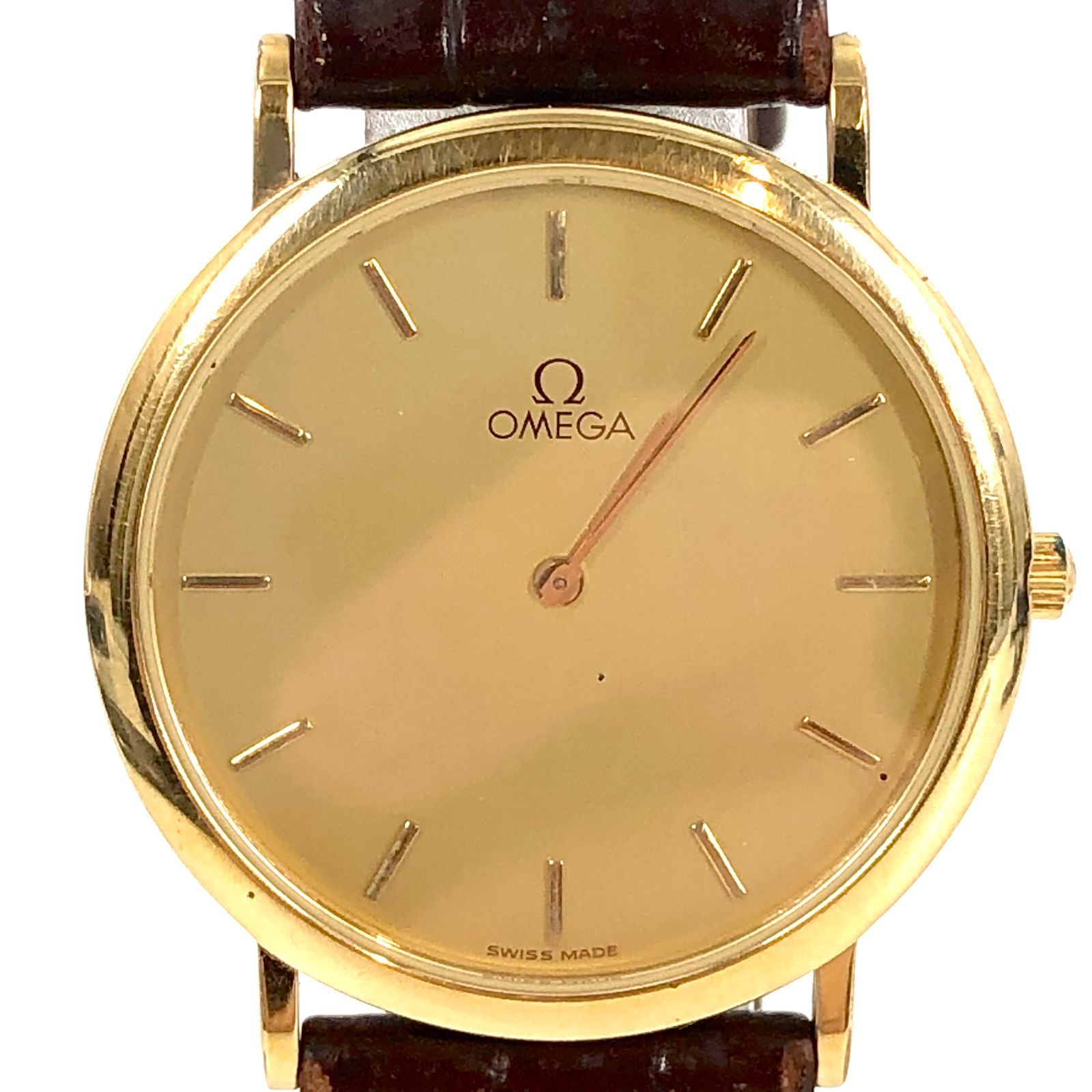 OMEGA オメガ デヴィル ゴールド 文字盤 QZ メンズ 腕時計 OMEGA オメガ Deville デヴィル 革/QZ ゴールド文字盤 ラウンド