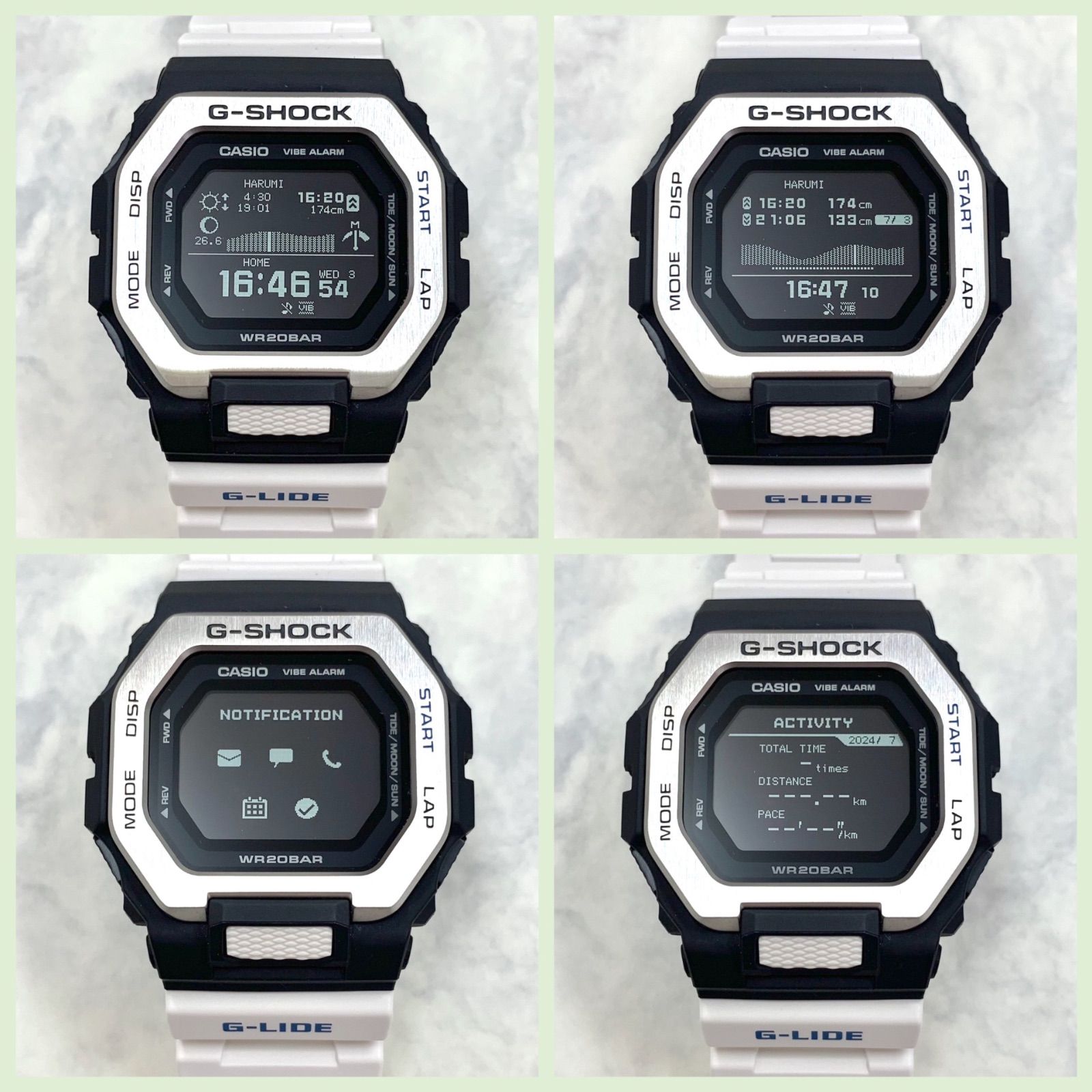 【上美品⭐️G-SHOCK G-LIDE】 タイムトラベル サーフィン　 GBX-100-7JF    カシオ CASIO    メンズ デジタル腕時計　 電池式　 Bluetooth    ホワイトバンド　 国内正規品 （AYA） 24022009500B