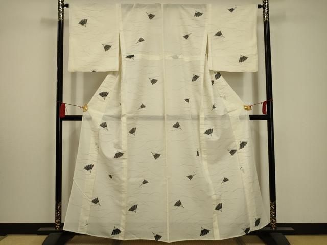 平和屋着物＊夏物 小紋 絽 扇面文 洗える着物 AABA5605sx