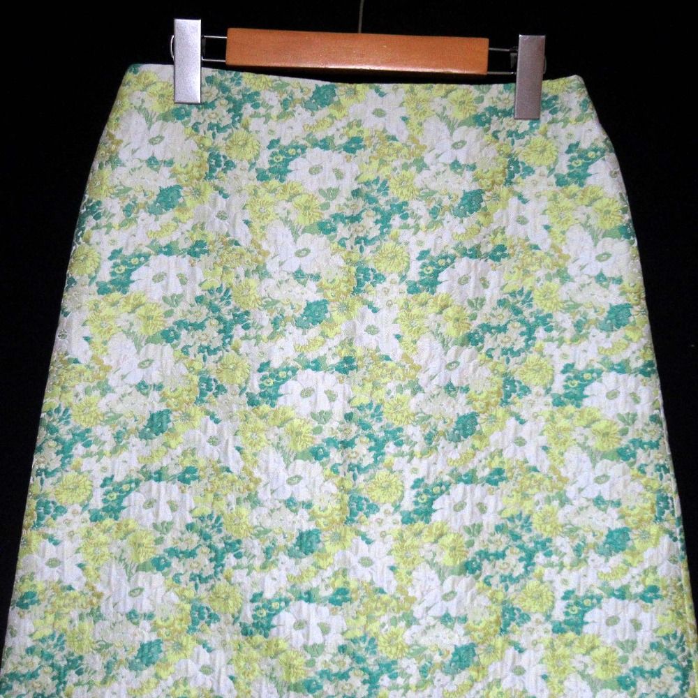 美品 Drawer ドゥロワー ミモレ丈 フラワージャガード スカート 6524  