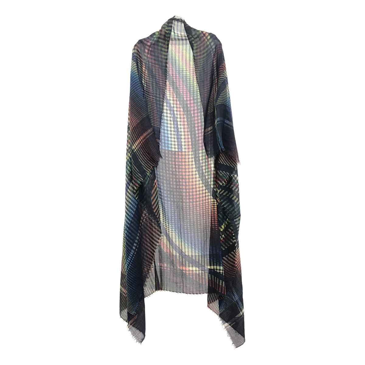 Faliero Sarti ファリエロサルティ マルチカラーチェック柄フリンジストール ネイビー×マルチカラー