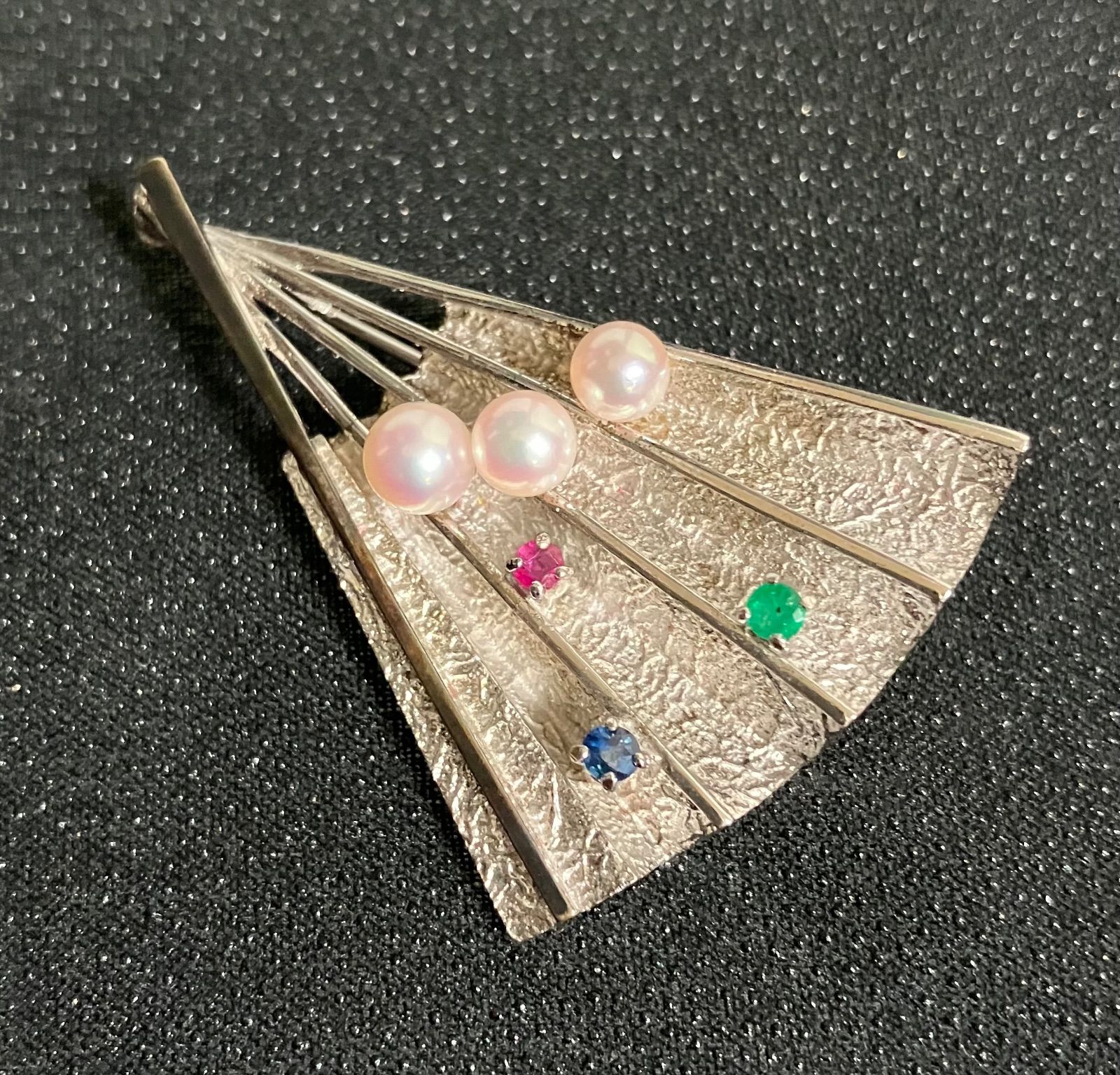 ◇美品◇K18 × SILVER◇ルビー/サファイア/エメラルド◇本真珠 