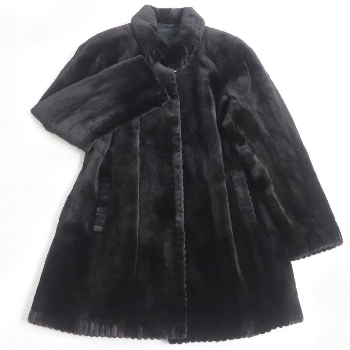 極美品✨ミンク 毛皮コート 裏地刺繍 フラワー リアルファー ブラック