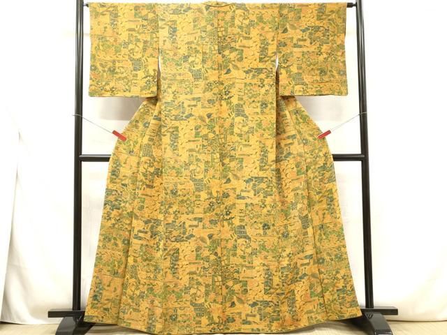 平和屋着物□上質な小紋 花間道 金彩 鬼しぼ縮緬 正絹 逸品