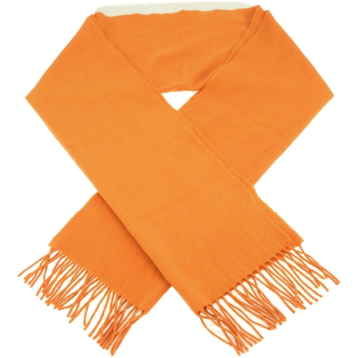 HERMES エルメス ロゴ刺繍カシミヤフリンジマフラー オレンジ - メルカリ