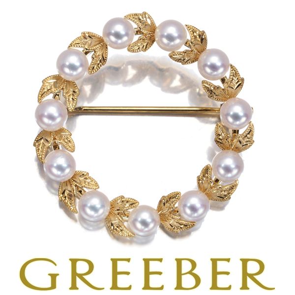 ミキモト ブローチ パール 真珠 4.4-4.6mm サークル リーフ リース