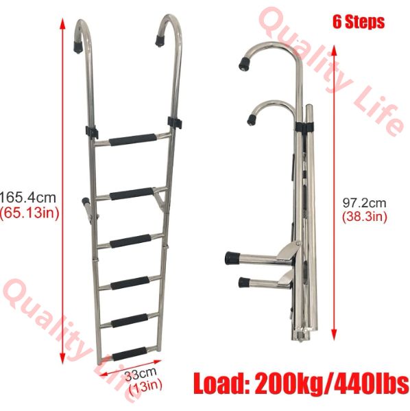 ボート用 梯子 ラダー ボート リアエントリーポンツーン ドック用のステンレス鋼製延長ボートはしご 取り外し な折りたたみ式マリンヨットラダー搭乗 負荷200kg 440lbs 4steps