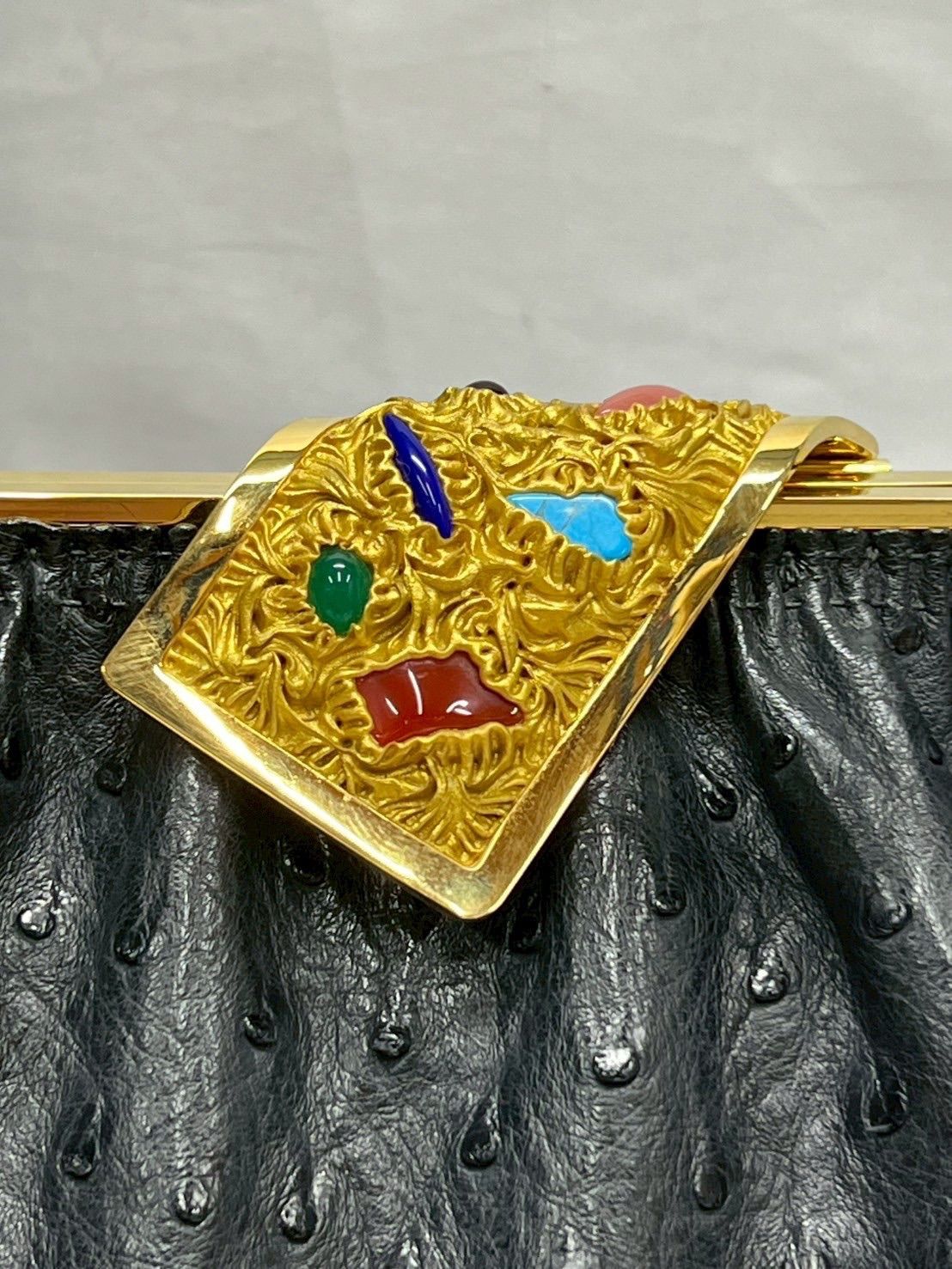 外装美品　HAMANO 濱野　ハマノ　サンピエトロ　オーストリッチ　ハンドバッグ ☆ HAMANO 濱野 ハマノ サンピエトロ オーストリッチ