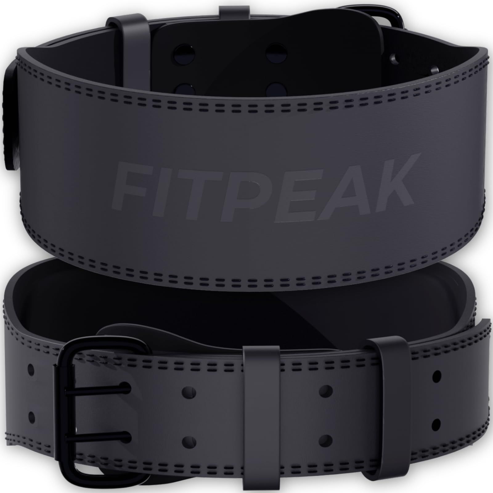 FITPEAK トレーニングベルト 【プロ仕様の本牛革】 パワーベルト 筋トレ 腰 ベルト ウェイトリフティング フルブラック Mサイズ (L) [L]