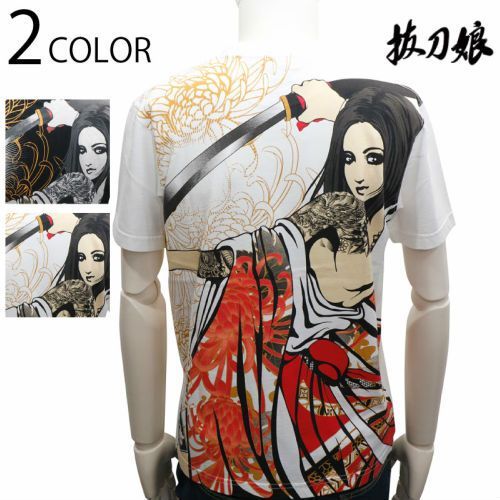抜刀娘 （ばっとうむすめ） 抜刀娘 凛 凛の舞 和柄 半袖Ｔシャツ (202124)和柄 半袖 Tシャツ 抜刀娘 凛 凛の舞  柄 プリント 2色展開 送料無料