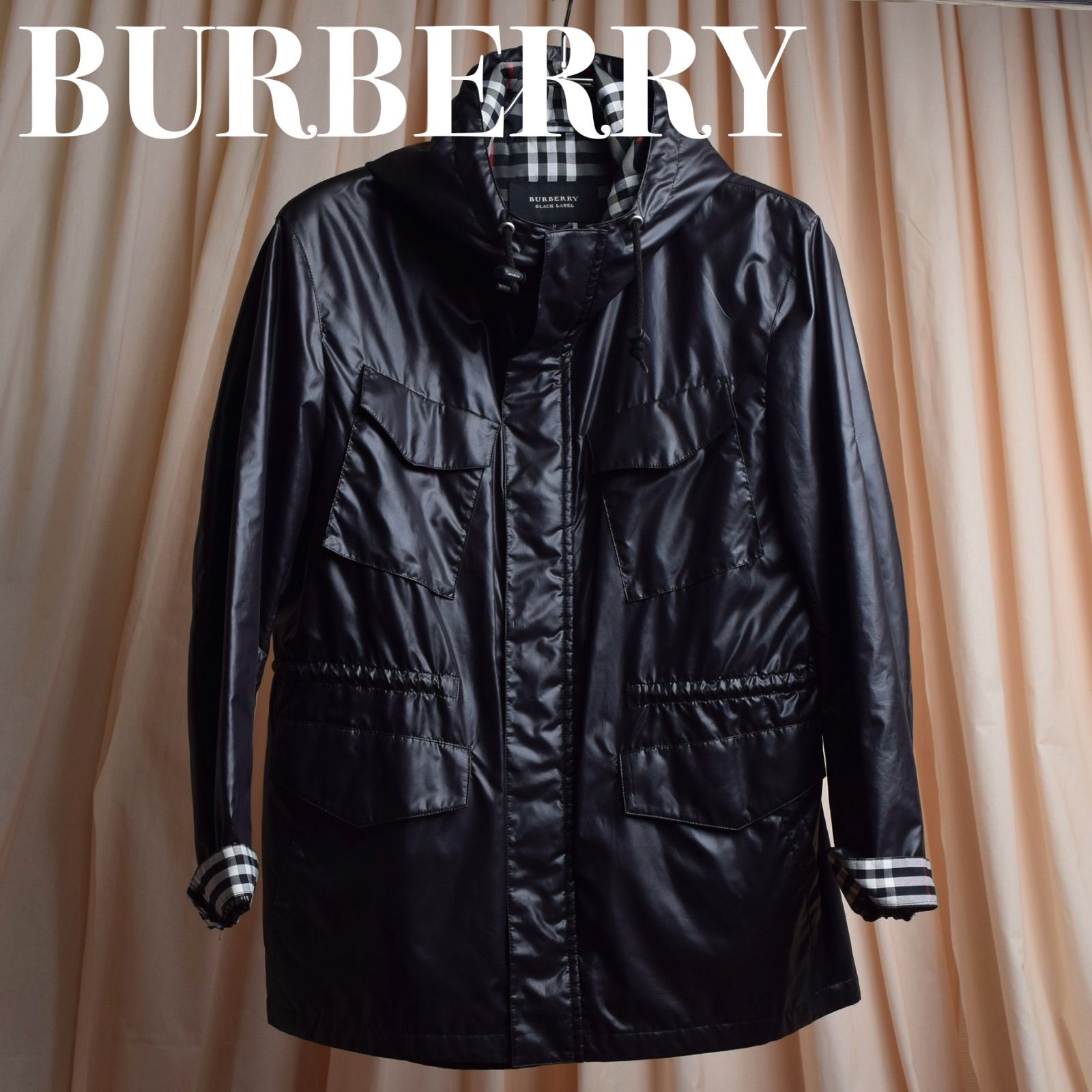 BURBERRY Black Label Checked nylon gather hooded blouson