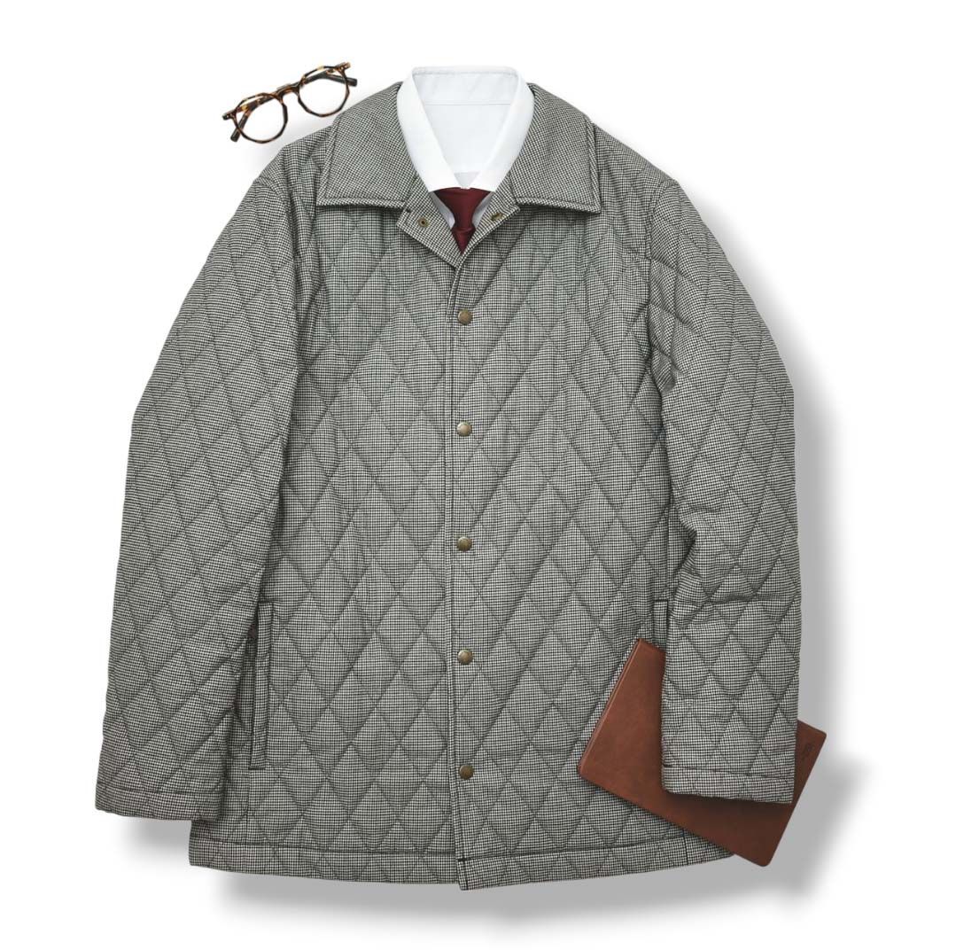 ポールスミス PaulSmith COLLECTION 千鳥格子柄 キルティングジャケット アウター コート ビジネス カジュアル トラッド XL ホワイト x ブラック メンズ